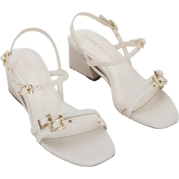 Anne Klein Mackenzie Strappy Block Heel Sandals White US 7M - Picture 4 of 6